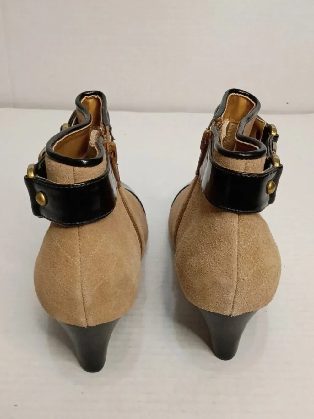 Darryl Two Tone Cap Toe Ankle Boots Beige Black Size US Women's 7